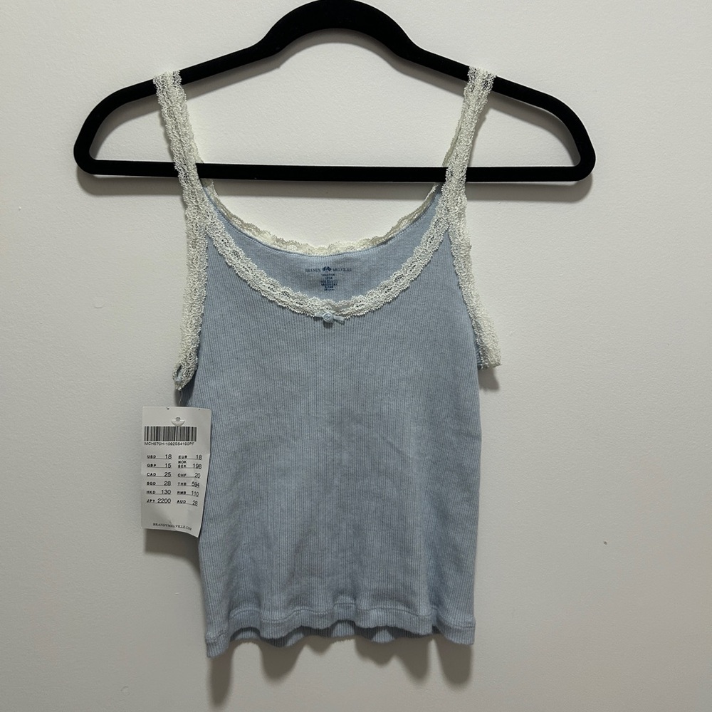 NWT Brandy Melville Light Blue Camisole with White Lace